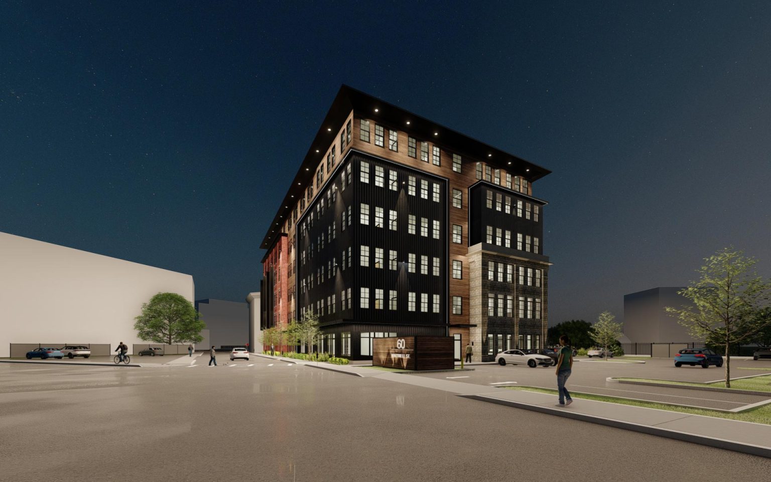 Building design for Lofts at Hartwell Street in Fall River, MA: a six-story, mixed-use building